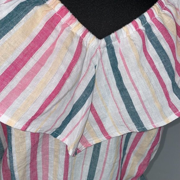 Express L Multicolor Metallic Striped Tiered V-Neck Peplum Ruffle Elastic Top - Picture 3 of 12